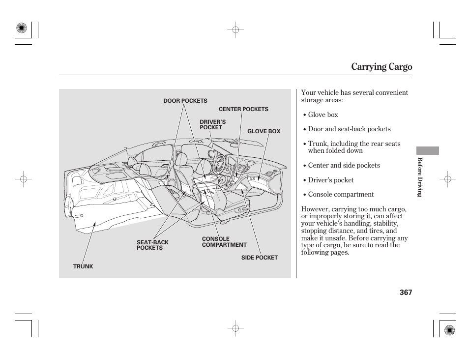 Carrying cargo | Acura 2009 TSX User Manual | Page 373 / 526