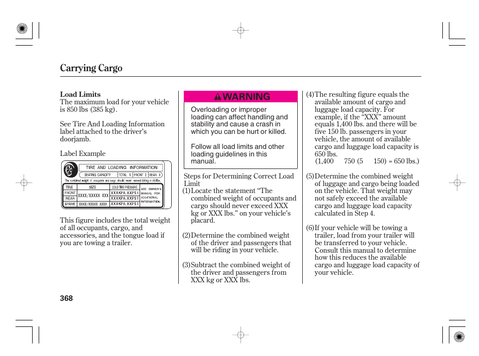 Carrying cargo | Acura 2009 TSX User Manual | Page 374 / 526