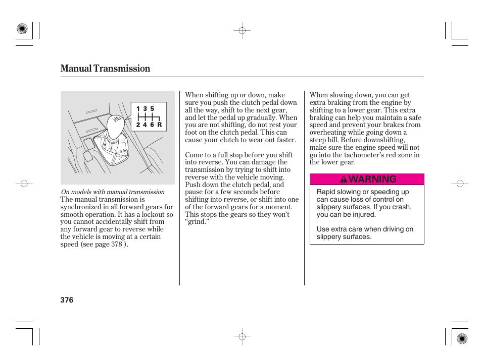 Manual transmission | Acura 2009 TSX User Manual | Page 382 / 526