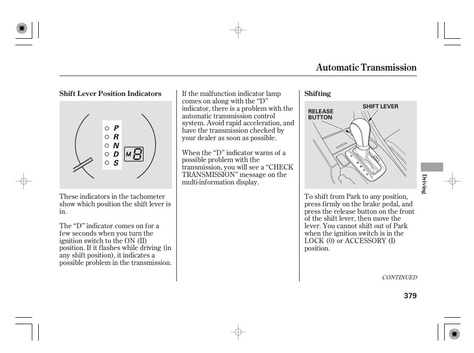 Automatic transmission | Acura 2009 TSX User Manual | Page 385 / 526