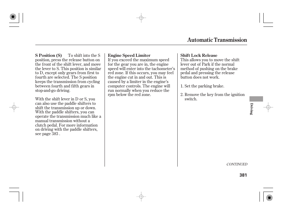 Automatic transmission | Acura 2009 TSX User Manual | Page 387 / 526