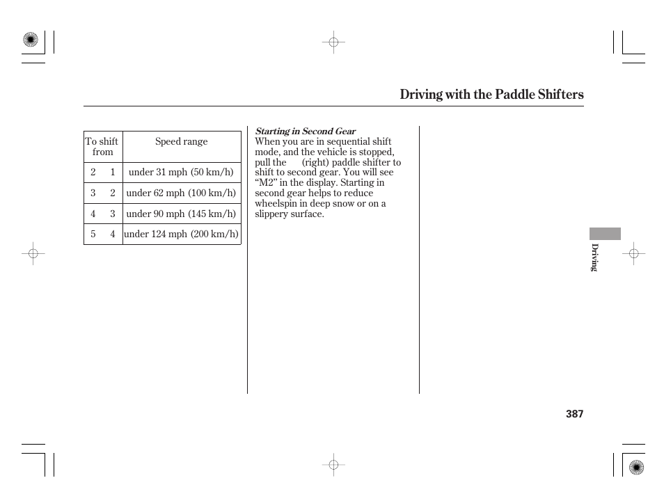 Driving with the paddle shifters | Acura 2009 TSX User Manual | Page 393 / 526