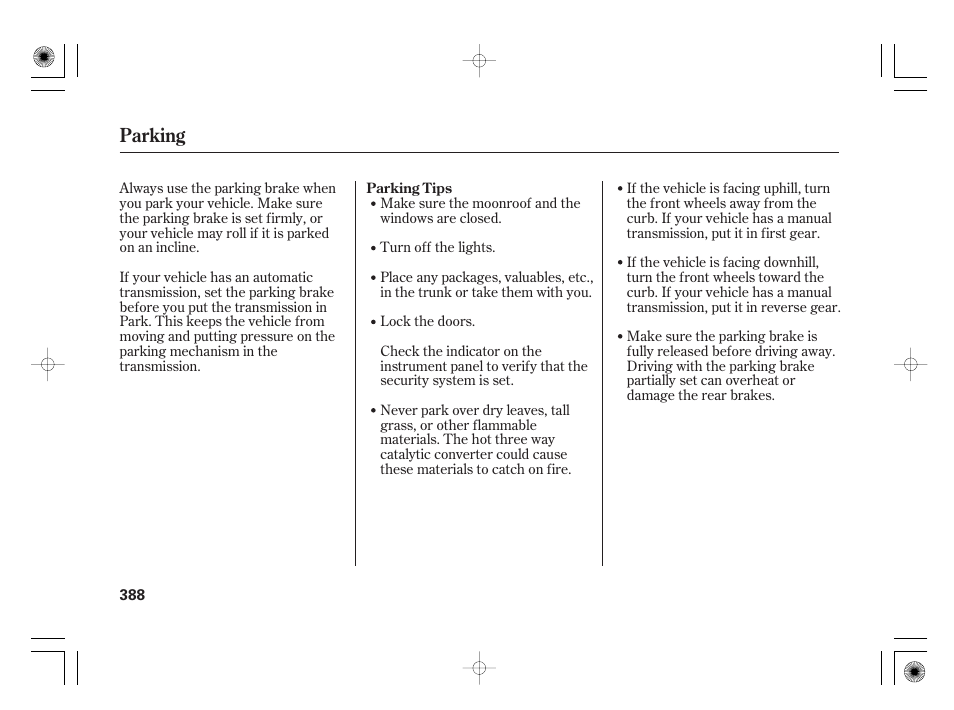 Parking | Acura 2009 TSX User Manual | Page 394 / 526