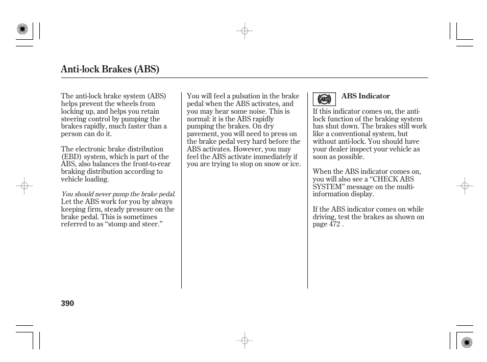 Anti-lock brakes (abs) | Acura 2009 TSX User Manual | Page 396 / 526