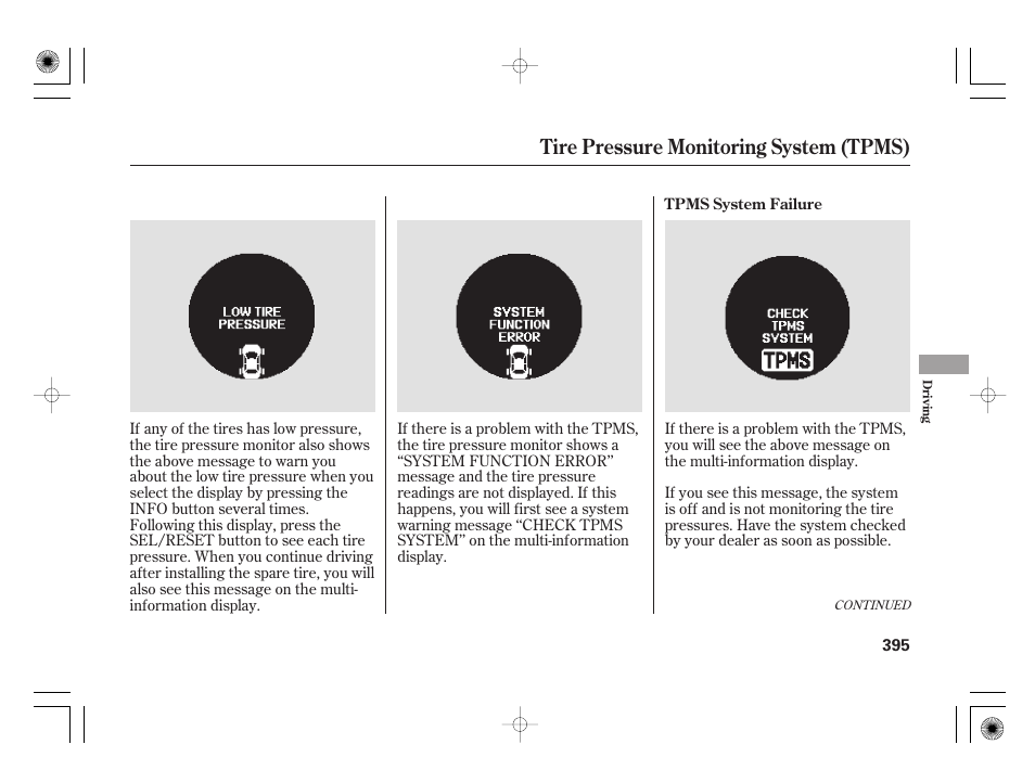 Tire pressure monitoring system (tpms) | Acura 2009 TSX User Manual | Page 401 / 526