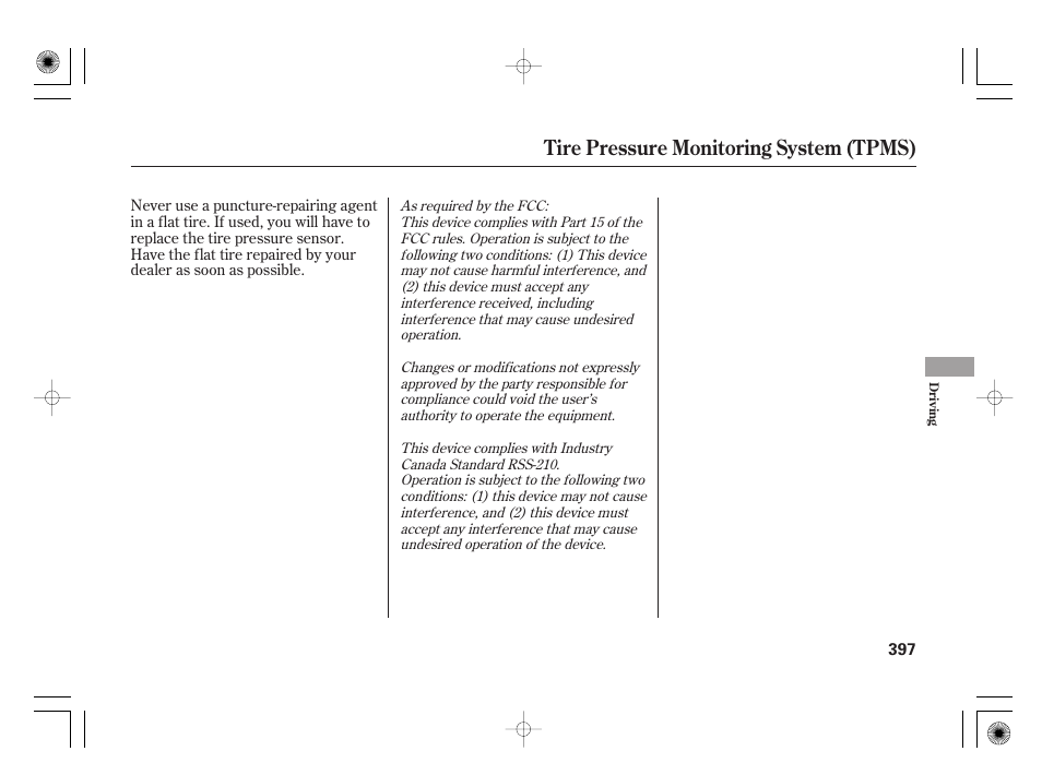 Tire pressure monitoring system (tpms) | Acura 2009 TSX User Manual | Page 403 / 526