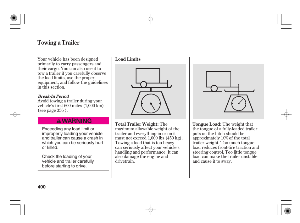 Towing a trailer | Acura 2009 TSX User Manual | Page 406 / 526