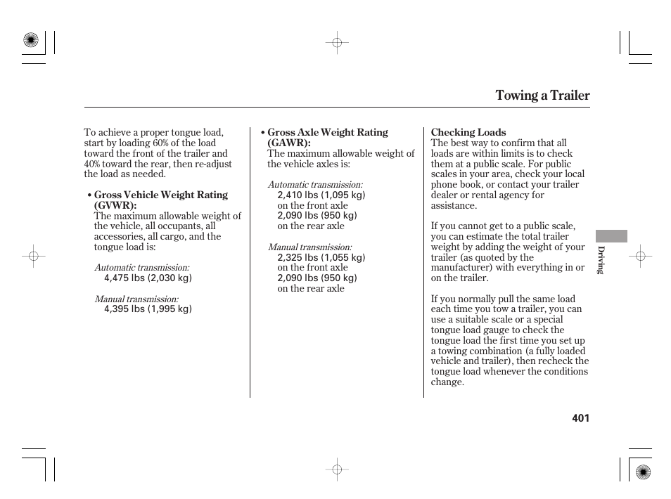 Towing a trailer | Acura 2009 TSX User Manual | Page 407 / 526