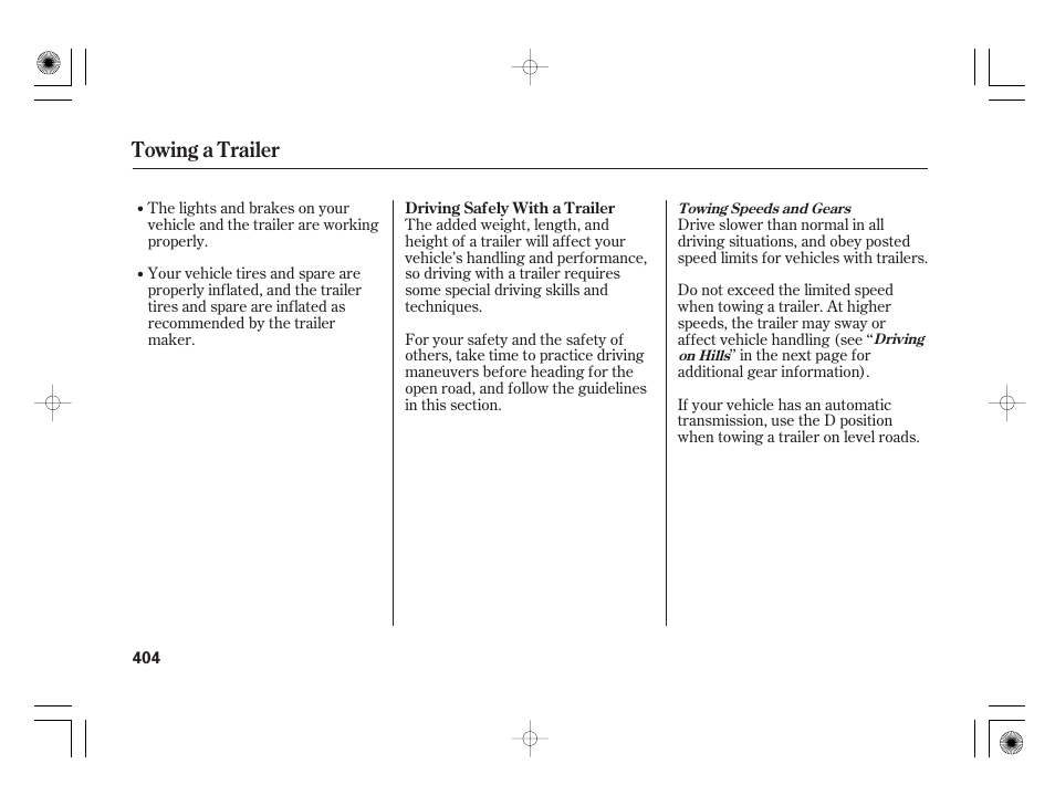 Towing a trailer | Acura 2009 TSX User Manual | Page 410 / 526