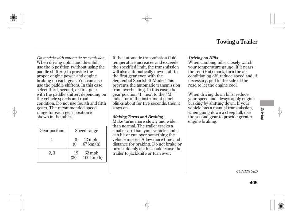 Towing a trailer | Acura 2009 TSX User Manual | Page 411 / 526