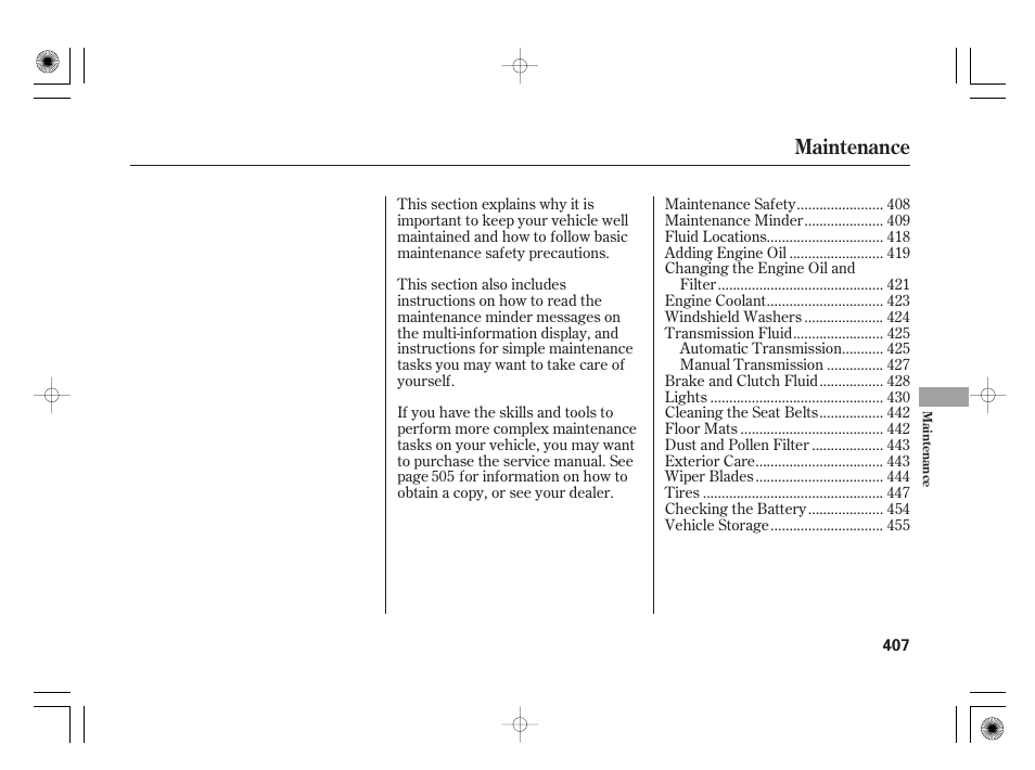 Maintenance | Acura 2009 TSX User Manual | Page 413 / 526