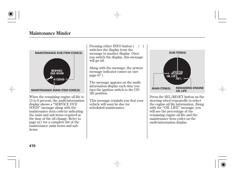 Maintenance minder | Acura 2009 TSX User Manual | Page 416 / 526