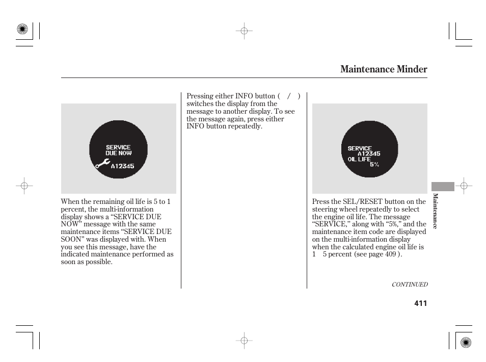 Maintenance minder | Acura 2009 TSX User Manual | Page 417 / 526
