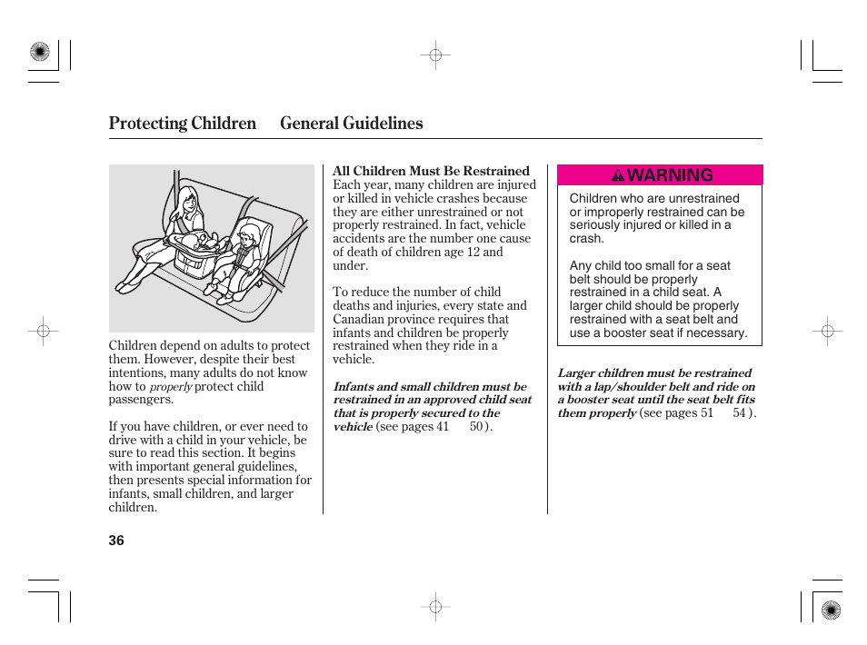 Protecting children general guidelines | Acura 2009 TSX User Manual | Page 42 / 526