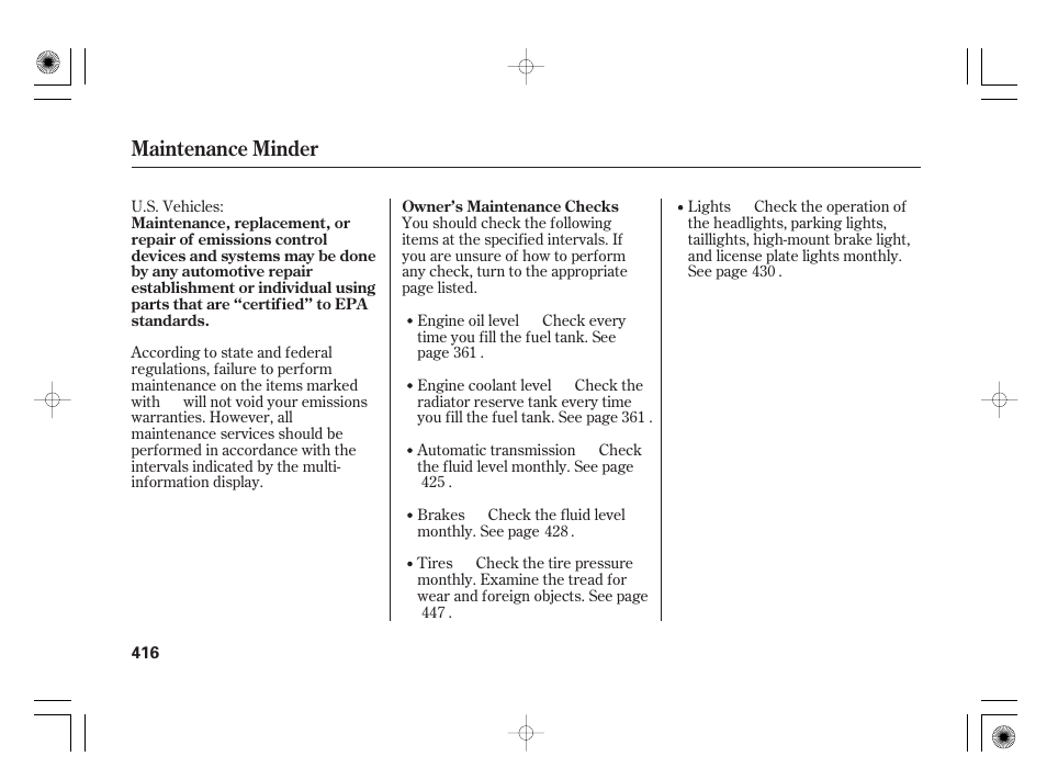 Maintenance minder | Acura 2009 TSX User Manual | Page 422 / 526