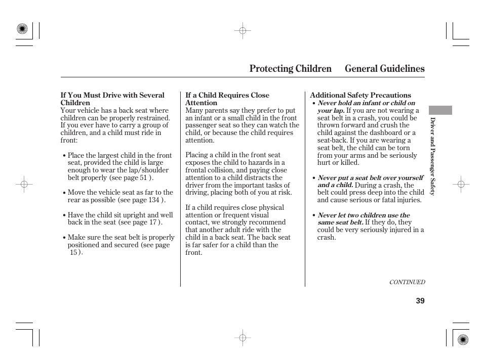 Protecting children general guidelines | Acura 2009 TSX User Manual | Page 45 / 526
