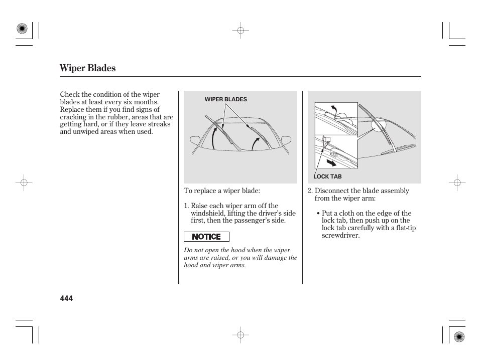 Wiper blades | Acura 2009 TSX User Manual | Page 450 / 526