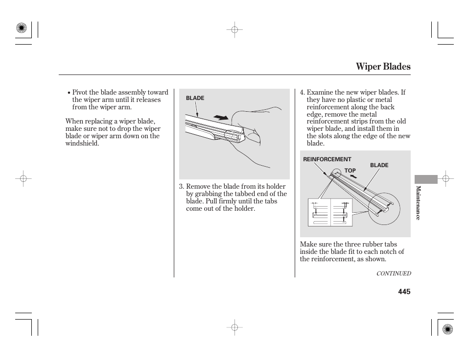Wiper blades | Acura 2009 TSX User Manual | Page 451 / 526
