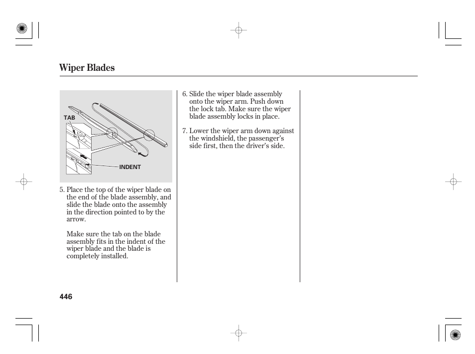 Wiper blades | Acura 2009 TSX User Manual | Page 452 / 526