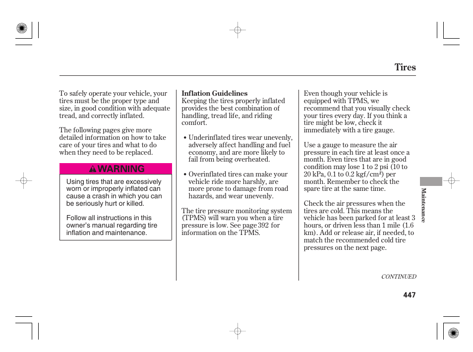 Tires | Acura 2009 TSX User Manual | Page 453 / 526