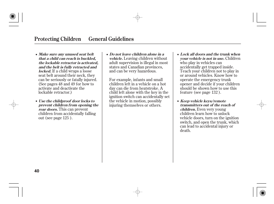 Protecting children general guidelines | Acura 2009 TSX User Manual | Page 46 / 526