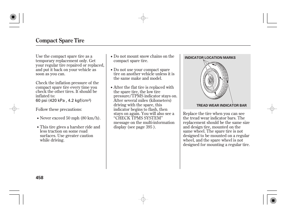Compact spare tire | Acura 2009 TSX User Manual | Page 464 / 526