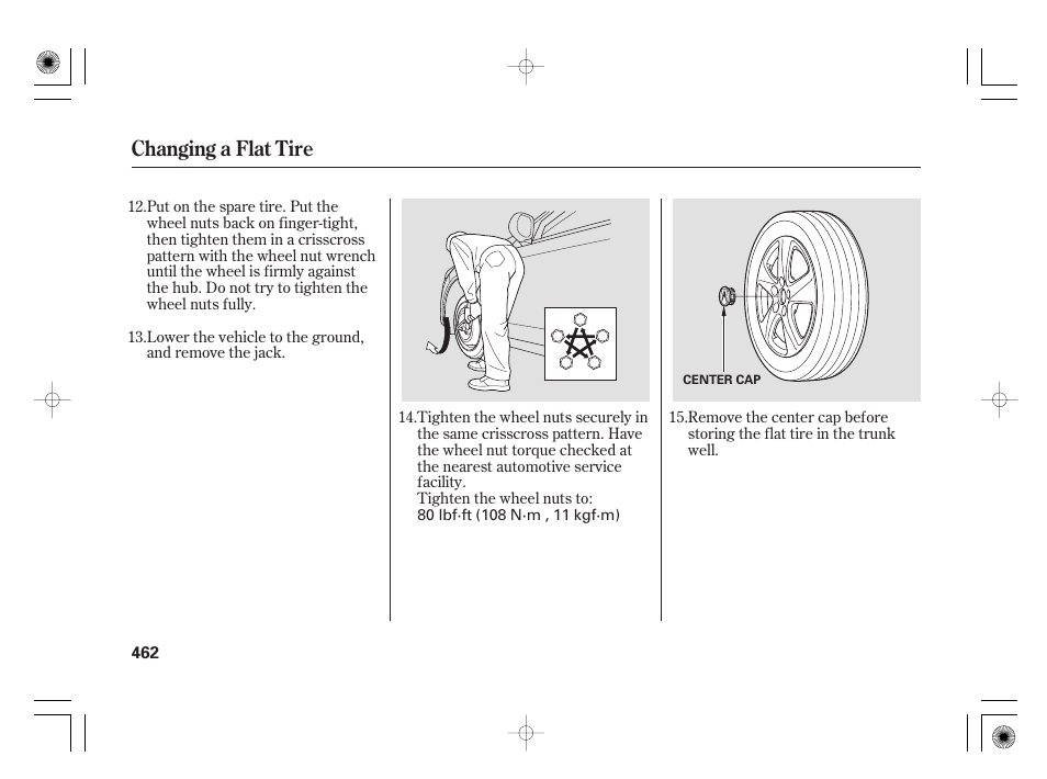 Changing a flat tire | Acura 2009 TSX User Manual | Page 468 / 526