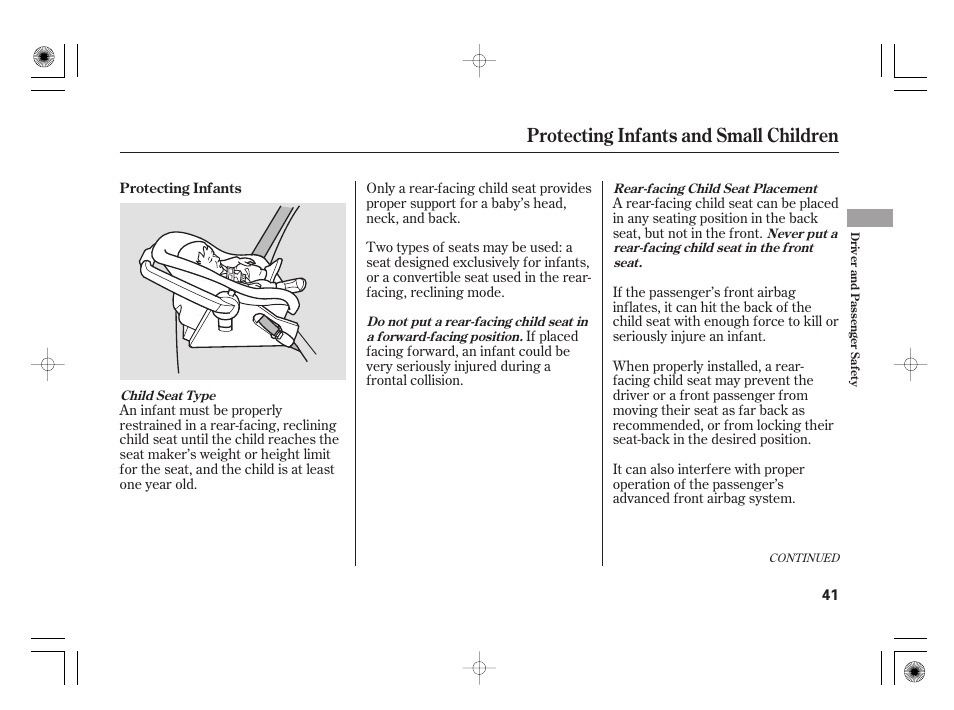 Protecting infants and small children | Acura 2009 TSX User Manual | Page 47 / 526