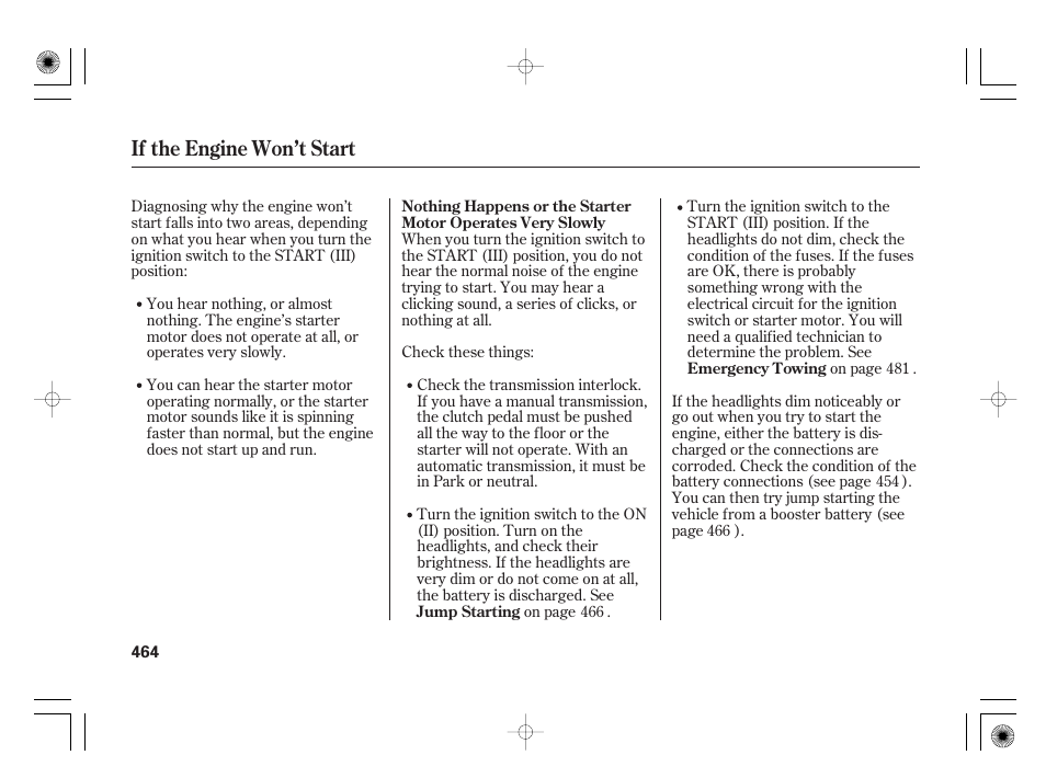 If the engine won’t start | Acura 2009 TSX User Manual | Page 470 / 526