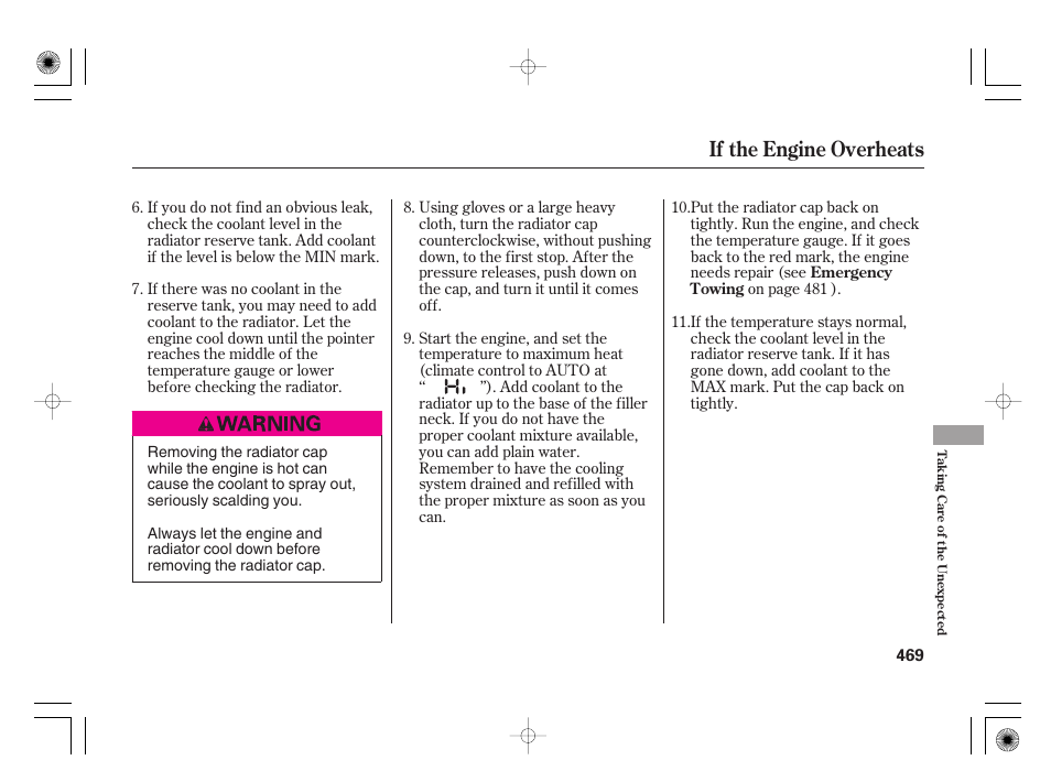 If the engine overheats | Acura 2009 TSX User Manual | Page 475 / 526