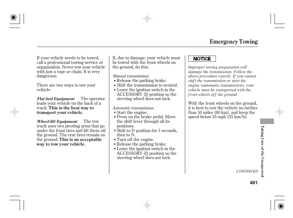 Emergency towing | Acura 2009 TSX User Manual | Page 487 / 526