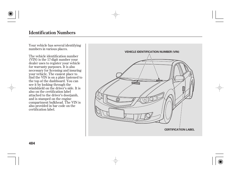 Identification numbers | Acura 2009 TSX User Manual | Page 490 / 526