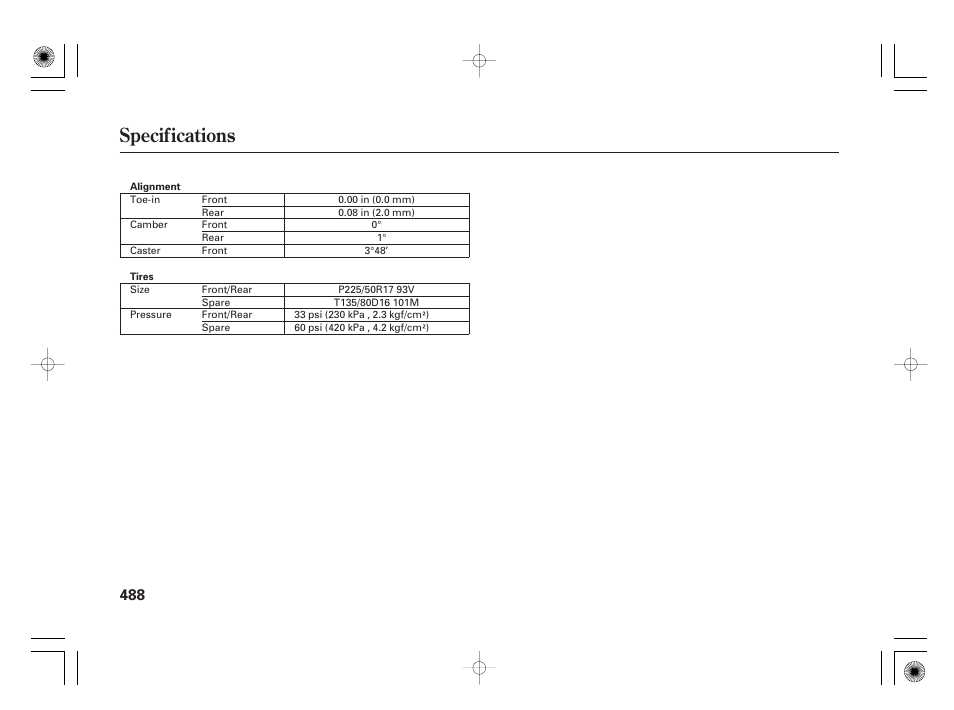 Specifications | Acura 2009 TSX User Manual | Page 494 / 526