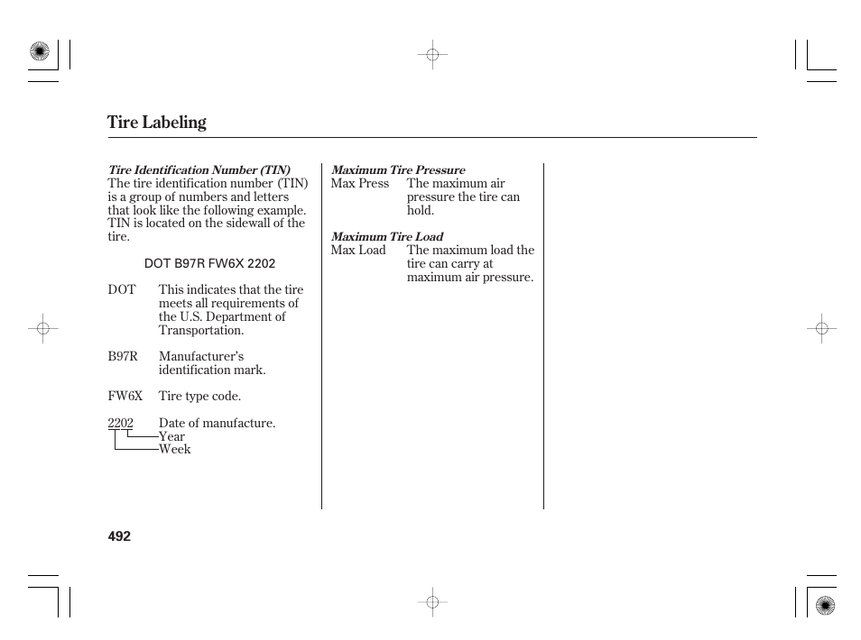 Tire labeling | Acura 2009 TSX User Manual | Page 498 / 526