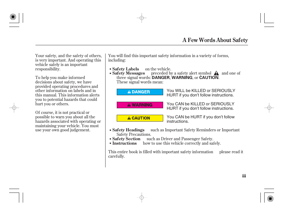A few words about safety | Acura 2009 TSX User Manual | Page 5 / 526