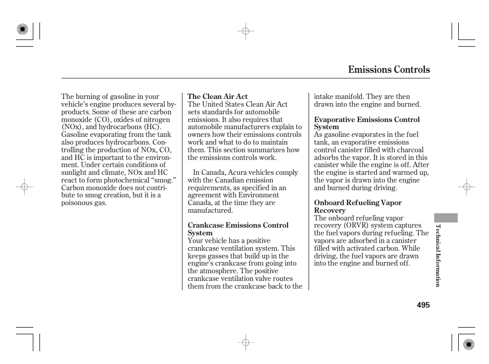 Emissions controls | Acura 2009 TSX User Manual | Page 501 / 526