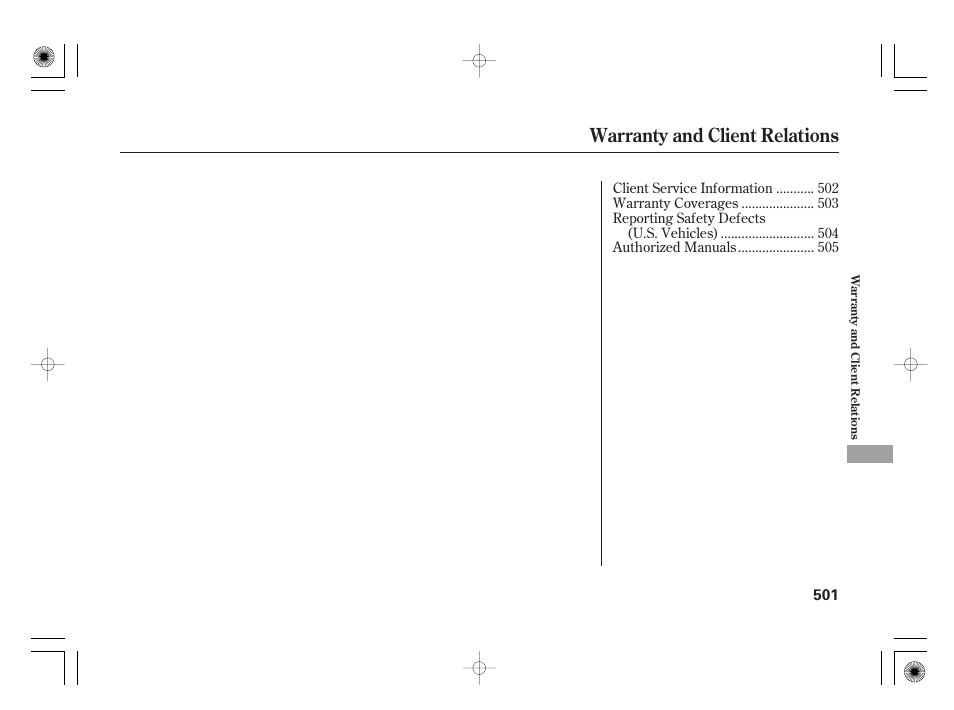 Warranty and client relations | Acura 2009 TSX User Manual | Page 507 / 526