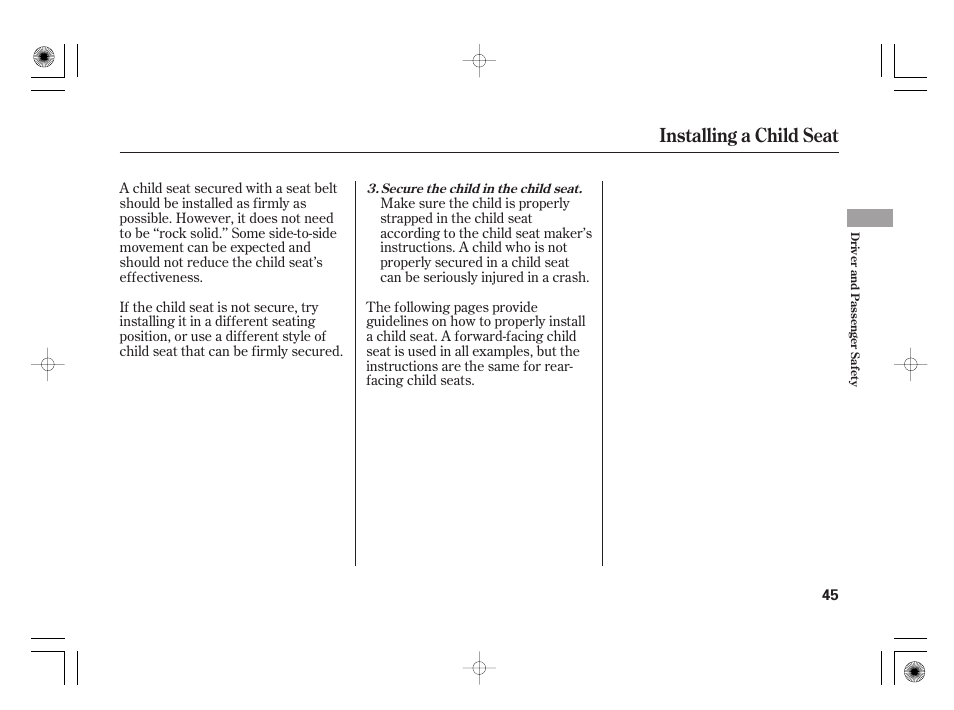 Installing a child seat | Acura 2009 TSX User Manual | Page 51 / 526