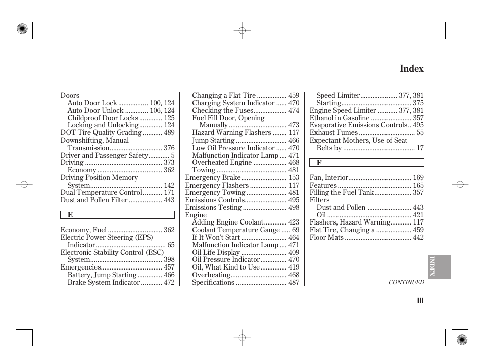 Index | Acura 2009 TSX User Manual | Page 515 / 526