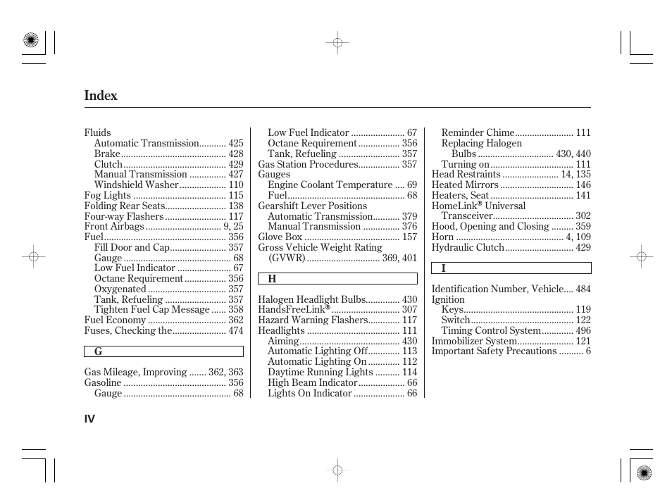 Index | Acura 2009 TSX User Manual | Page 516 / 526