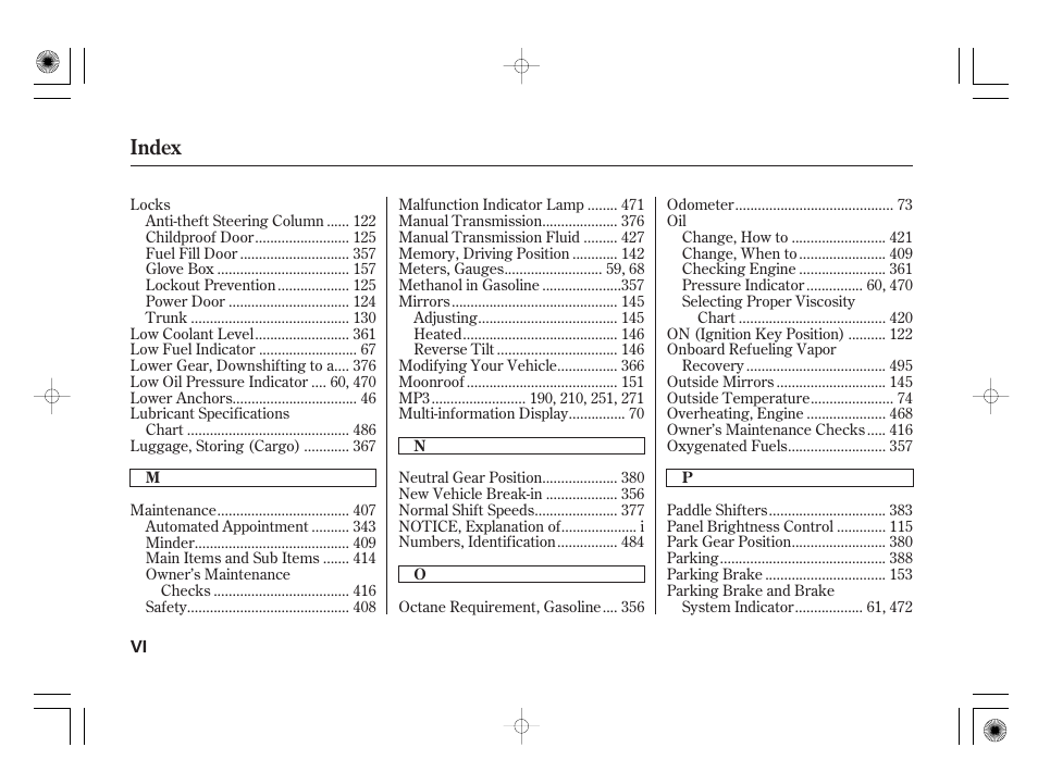 Index | Acura 2009 TSX User Manual | Page 518 / 526