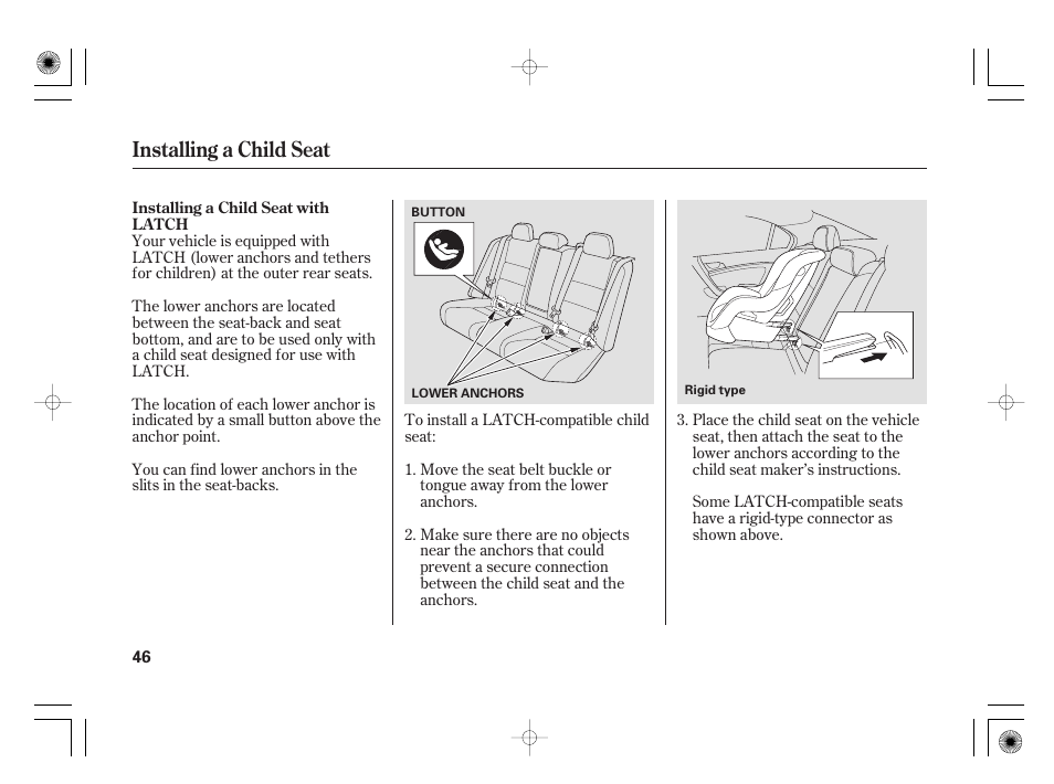 Installing a child seat | Acura 2009 TSX User Manual | Page 52 / 526