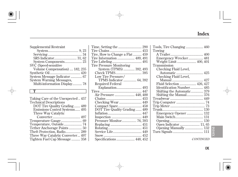 Index | Acura 2009 TSX User Manual | Page 521 / 526