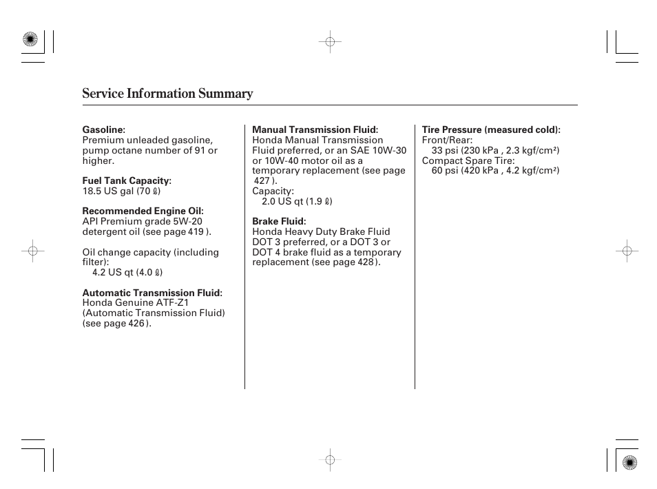 Service information summary | Acura 2009 TSX User Manual | Page 526 / 526