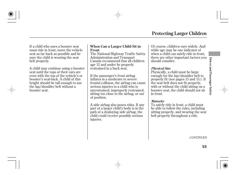 Protecting larger children | Acura 2009 TSX User Manual | Page 59 / 526