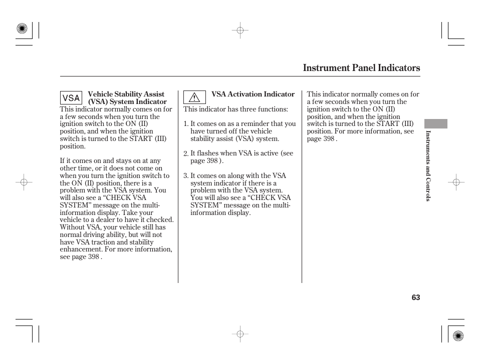 Instrument panel indicators | Acura 2009 TSX User Manual | Page 69 / 526
