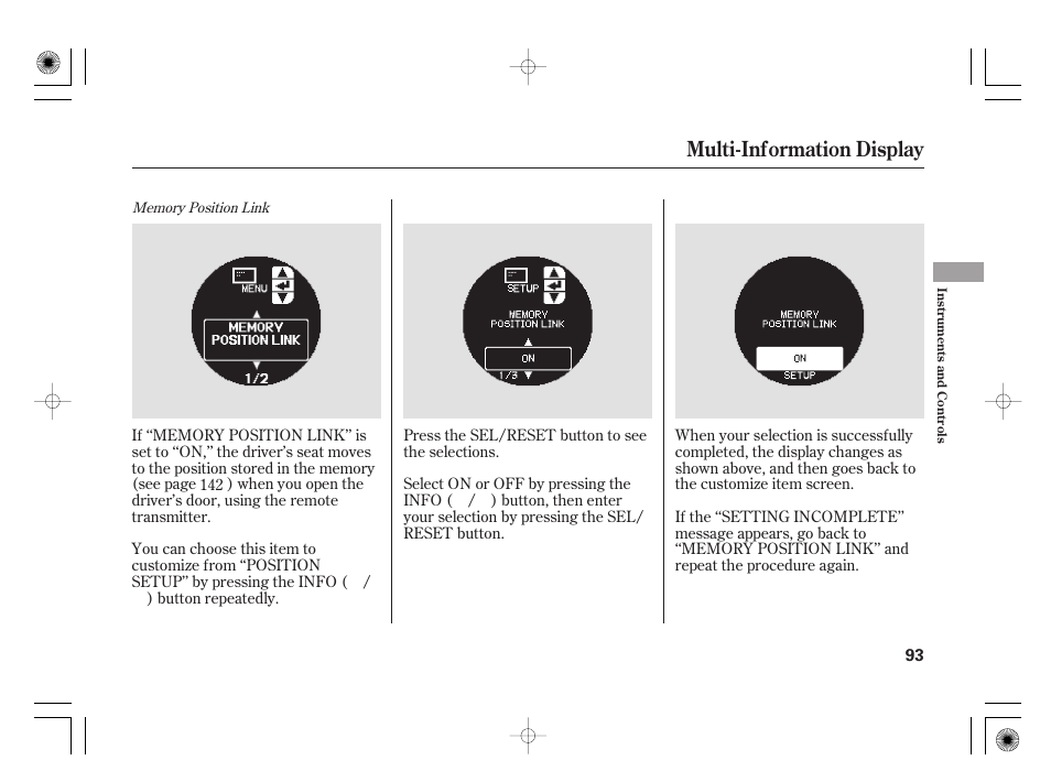 Multi-information display | Acura 2009 TSX User Manual | Page 99 / 526