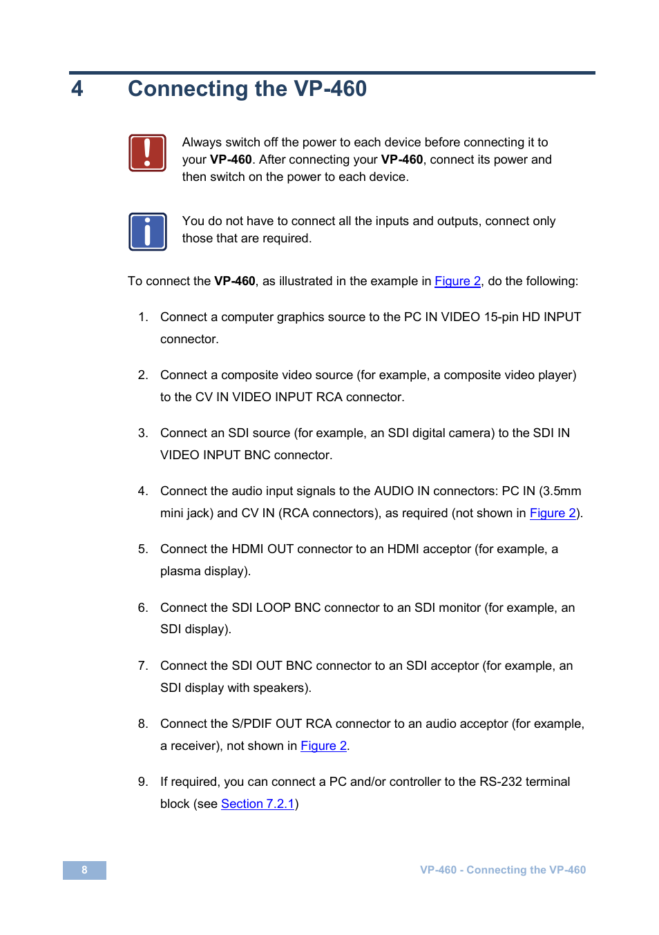4 connecting the vp-460, Connecting the vp-460, 4connecting the vp-460 | Kramer Electronics VP-460 User Manual | Page 13 / 61