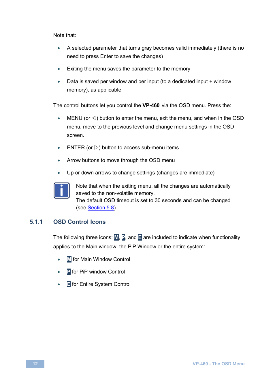 1 osd control icons | Kramer Electronics VP-460 User Manual | Page 17 / 61