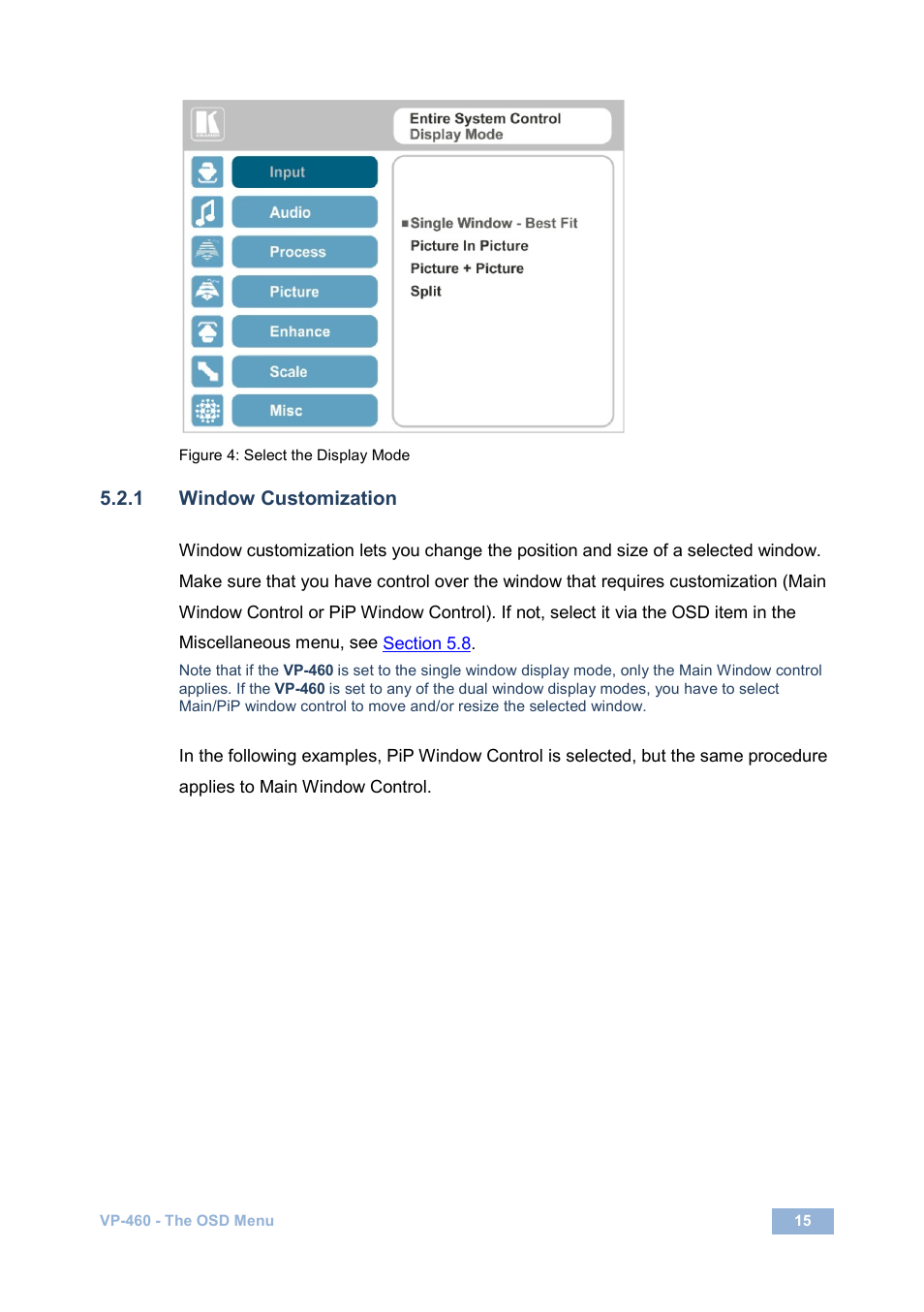 1 window customization, Figure 4: select the display mode, Figure 4 | Kramer Electronics VP-460 User Manual | Page 20 / 61